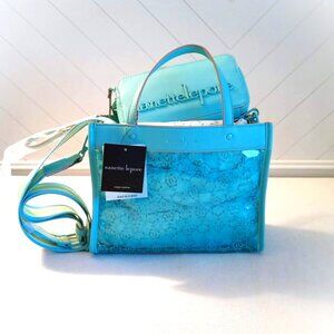 Nanette Lepore Arianna Blue/Clear/Logo Satchel w/Solid Wristlet Set